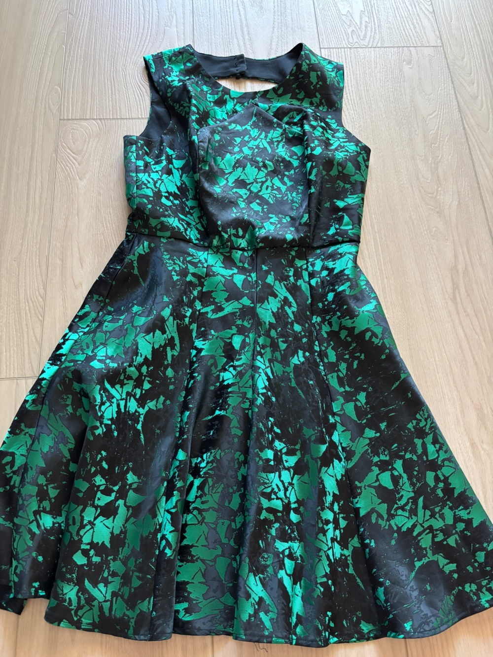 Pim + Larkin Black and Emerald Green Floral-Print Skater Skirt